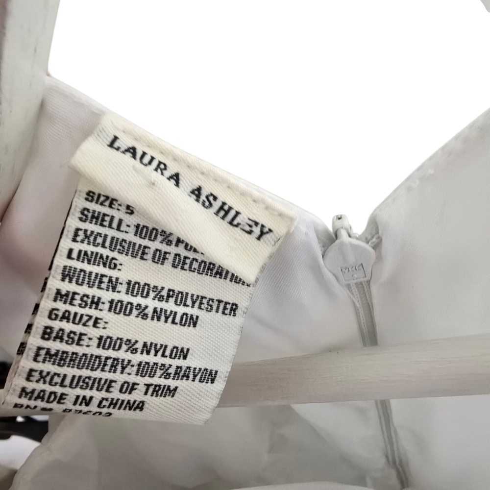 NWT Laura Ashley White Embroidered Dressy  Dress with Black Ribbon Flower Girl - Picture 2 of 5
